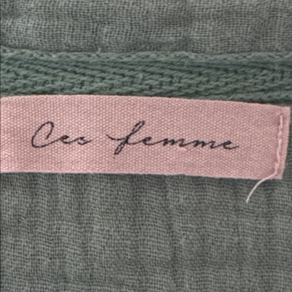 Ces Femme Olive Gauze Peasant Top